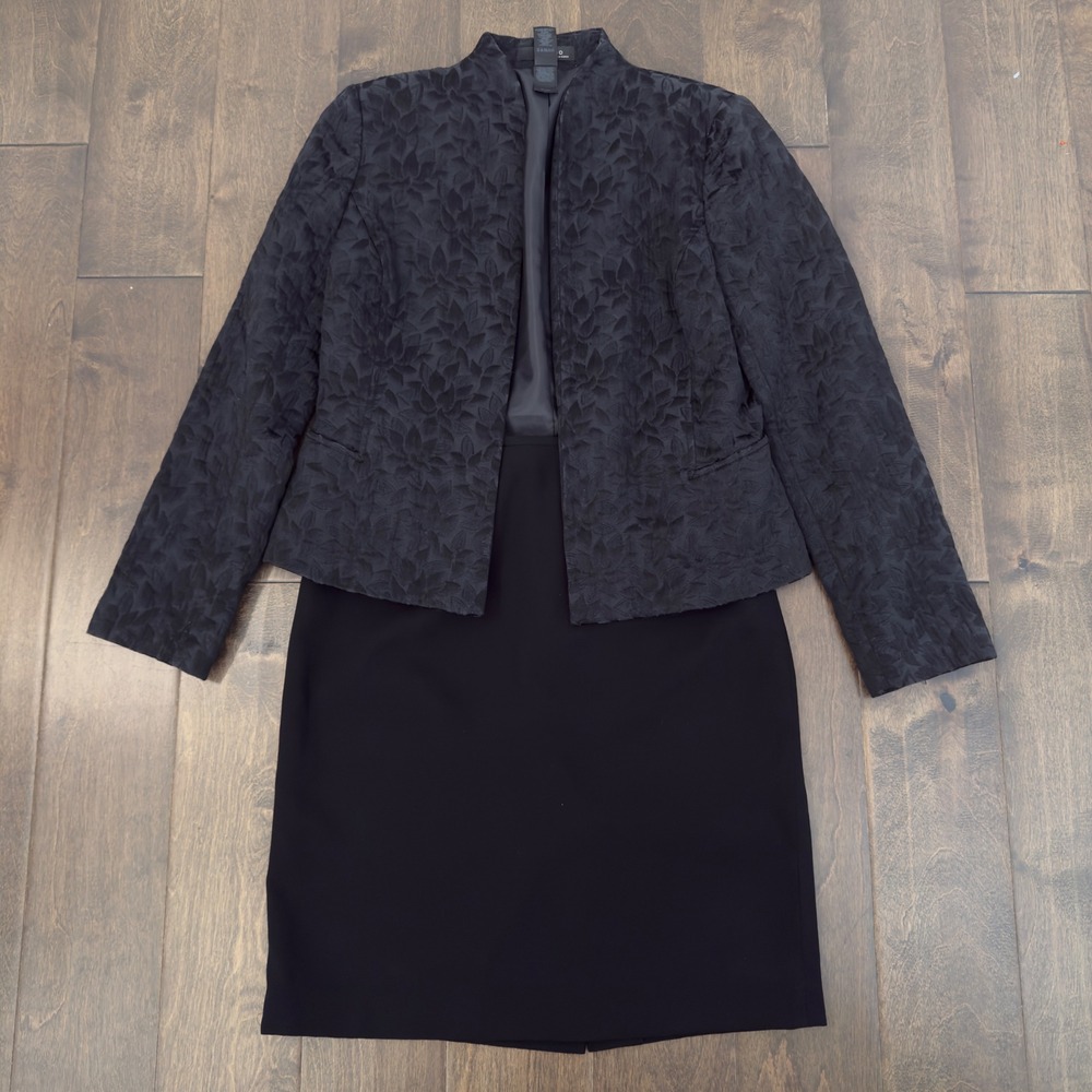Studio by Liz Claiborne Black Leaf Jacquard Jacket and Skirt Suit Set Womens 6